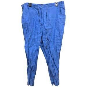 Womens Pants Plus 18W Blue Linen Cropped No Brand Tag High Rise High Waisted